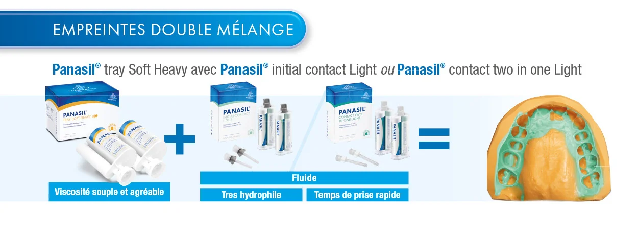 Panasil® tray Soft Heavy avec Panasil® initial contact Light ou Panasil® contact two in one Light